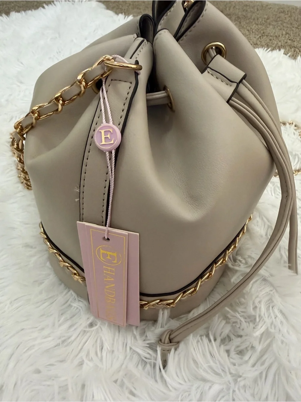 Taupe Bucket Bag with Gold Chain Details - NWT